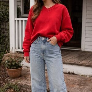 Red V-Neck Women's Sweater